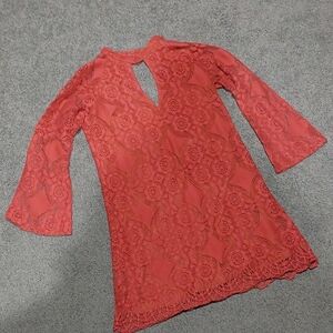 Coral Lace Dress with Keyhole Detail